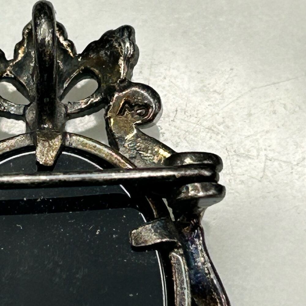 Vintage 925 Sterling silver Left Facing Cameo brooch pendant pin #394 MOP onyx - Picture 7 of 11